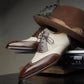 Brown and White Leather Evadne Brogue Wingtip Spectator Oxfords - Formal Shoes