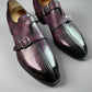 Purple Leather Queanbe Round Toe Double Monk Strap Formal Shoes - Monk Shoes - Formal Shoes
