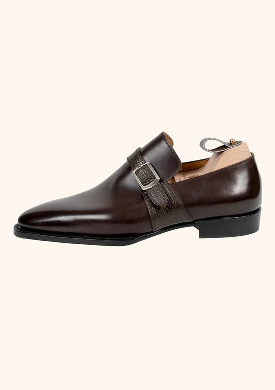 Dark Brown Arca Leather Single Buckle Monk Straps Shoes - Formals Shoes - Monk Shoes
