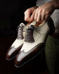 Brown and White Leather Evadne Brogue Wingtip Spectator Oxfords - Formal Shoes