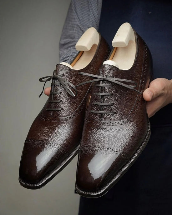 Walnut Brown Leather Althea Brogue Toe Cap Oxfords - Formal Shoes