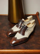 Brown and White Leather Evadne Brogue Wingtip Spectator Oxfords - Formal Shoes