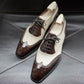 Brown and White Leather Evadne Brogue Wingtip Spectator Oxfords - Formal Shoes