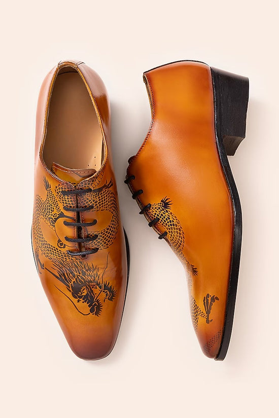 Tan Leather Special Dragon Edition Wholecut  Shoes - Formal Shoes