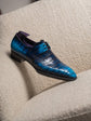 Blue Italian Croc Leather Patina Cachemire  Derby - Formal Shoes