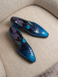 Blue Italian Croc Leather Patina Cachemire  Derby - Formal Shoes