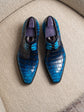 Blue Italian Croc Leather Patina Cachemire  Derby - Formal Shoes