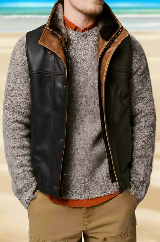 Armand Black Leather Biker Half Jacket - Leather Jackets