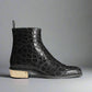 BLACK CROC PATTERN LEATHER SLIP ON CHELSEA BOOTS WITH ZIPPER AND GOLDEN HEEL PLATE - CHELSEA BOOTS