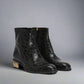 BLACK CROC PATTERN LEATHER SLIP ON CHELSEA BOOTS WITH ZIPPER AND GOLDEN HEEL PLATE - CHELSEA BOOTS