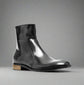 BLACK LEATHER SLIP ON MODENA CHELSEA BOOTS WITH ZIPPER AND GOLDEN HEEL PLATE - CHELSEA BOOTS