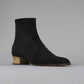 BLACK SUEDE LEATHER SLIP ON CHELSEA BOOTS WITH ZIPPER AND GOLDEN HEEL PLATE - CHELSEA BOOTS