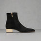 BLACK SUEDE LEATHER SLIP ON CHELSEA BOOTS WITH ZIPPER AND GOLDEN HEEL PLATE - CHELSEA BOOTS