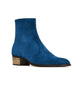 BLUE SUEDE LEATHER SLIP ON CHELSEA BOOTS WITH ZIPPER AND GOLDEN HEEL PLATE - CHELSEA BOOTS