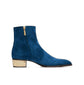 BLUE SUEDE LEATHER SLIP ON CHELSEA BOOTS WITH ZIPPER AND GOLDEN HEEL PLATE - CHELSEA BOOTS