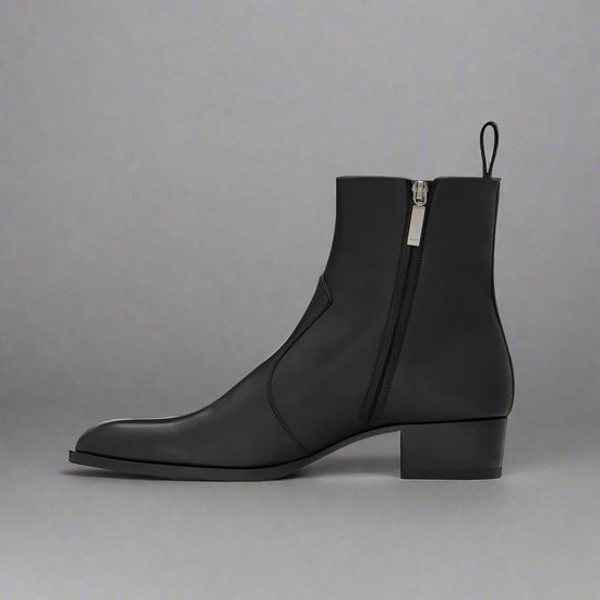 BLACK LEATHER SLIP ON CHELSEA BOOTS WITH ZIPPER - CHELSEA BOOTS