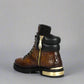 BROWN CROC LEATHER LACE UP BOOTS WITH METAL PLATES - CHELSEA BOOTS