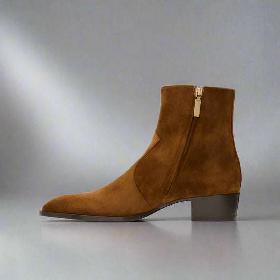 BROWN SUEDE SLIP ON CHELSEA BOOTS WITH ZIPPER - CHELSEA BOOTS