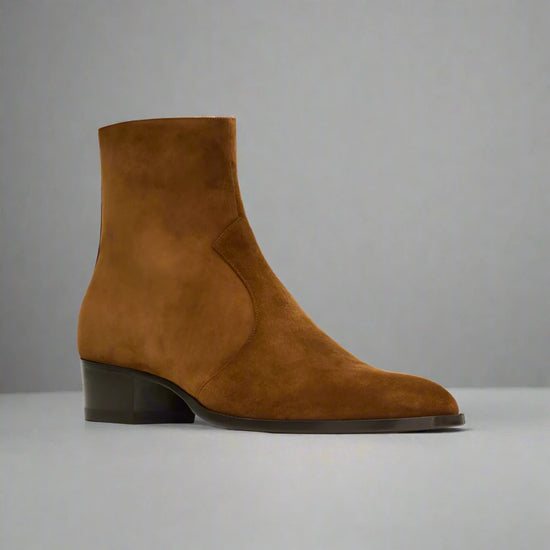 BROWN SUEDE SLIP ON CHELSEA BOOTS WITH ZIPPER - CHELSEA BOOTS