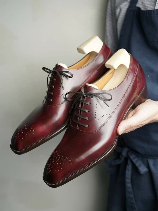 BURGUNDY LEATHER MODENA BROGUE WHOLECUT OXFORD SHOE - FORMAL SHOES