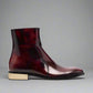 BURGUNDY LEATHER SLIP ON MODENA CHELSEA BOOTS WITH ZIPPER AND GOLDEN HEEL PLATE - CHELSEA BOOTS