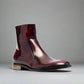 BURGUNDY LEATHER SLIP ON MODENA CHELSEA BOOTS WITH ZIPPER AND GOLDEN HEEL PLATE - CHELSEA BOOTS