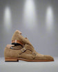 Beige Italian Suede Leather Double Monkstrap Shoes - Formal Shoes