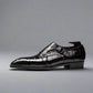 Black Alligator Italian Leather Double Monkstrap Shoes - Formal Shoes - Monk Shoes