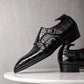 Black Alligator Italian Leather Double Monkstrap Shoes - Formal Shoes - Monk Shoes