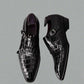 Black Alligator Italian Leather Double Monkstrap Shoes - Formal Shoes - Monk Shoes