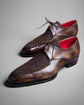 Black Alligator Suede And Italian Patina Leather Derby Shoes Goodyear Welted Construction With Metal Toe Plate - Formal Shoes