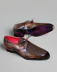 Black Alligator Suede And Italian Patina Leather Derby Shoes Goodyear Welted Construction With Metal Toe Plate - Formal Shoes