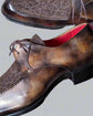 Black Alligator Suede And Italian Patina Leather Derby Shoes Goodyear Welted Construction With Metal Toe Plate - Formal Shoes