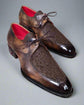Black Alligator Suede And Italian Patina Leather Derby Shoes Goodyear Welted Construction With Metal Toe Plate - Formal Shoes