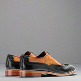 Pair of black and brown dress shoes on a white background