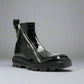 Black Croc Leather Appoggio Ankle Rugged Zipper Combat Hiking Boots with Chunky Track Sole - Boots