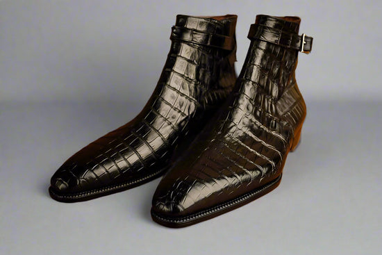 Black Croc Leather Kardzhalli Jhodhpur  Boots - Boots