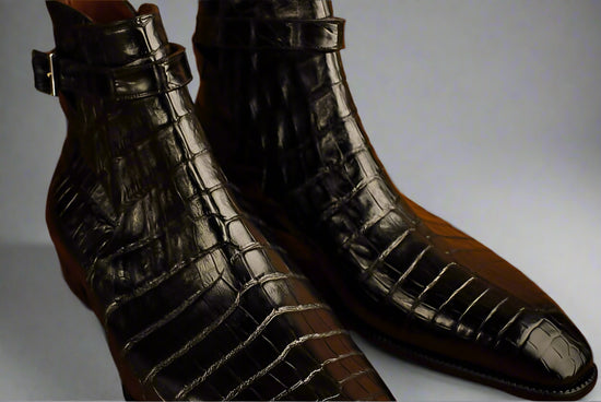 Black Croc Leather Kardzhalli Jhodhpur  Boots - Boots