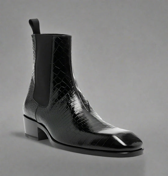 Black Croc Print Leather Amarante Slip On Boots - Boots