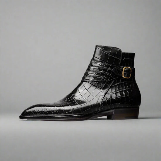 Black Croc Print Leather Amarante Slip On Jodhpur Boots - Boots