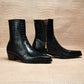Black Croc Print Leather Fiorina Slip On Zipper Pointed Boots for Men - Boots
