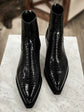 Black Croc/Python/Snake Animal Print Leather  Slip On Zipper Pointed Boots for Men - Boots