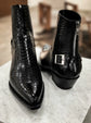 Black Croc/Python/Snake Animal Print Leather  Slip On Zipper Pointed Boots for Men - Boots