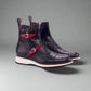Black Crocodile Print Italian Leather Campinas Slip On Zipper Boots With Sneakers Sole - Alligator Print - Boots