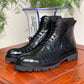 Black Crocodile Print Leather Caxias Derby Boots - Boots