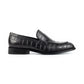 Black Crocodile Print Leather Holroyd Slip On Penny Loafers - Loafers Shoes
