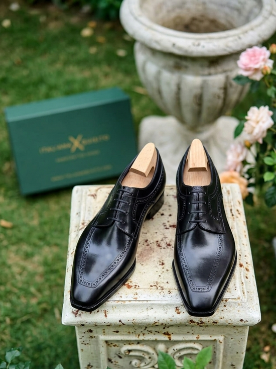 Black Italian Leather Brogue Oxford  Formal Shoes for Gentlemen - Formal Shoes