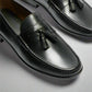 Black Italian Leather Lysandra Tassel Loafers - Loafers Shoes