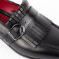 Black Italian Leather Lysandra Tassel Loafers With Monk Strap - Loafers Shoes