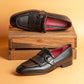 Black Italian Leather Lysandra Tassel Loafers With Monk Strap - Loafers Shoes